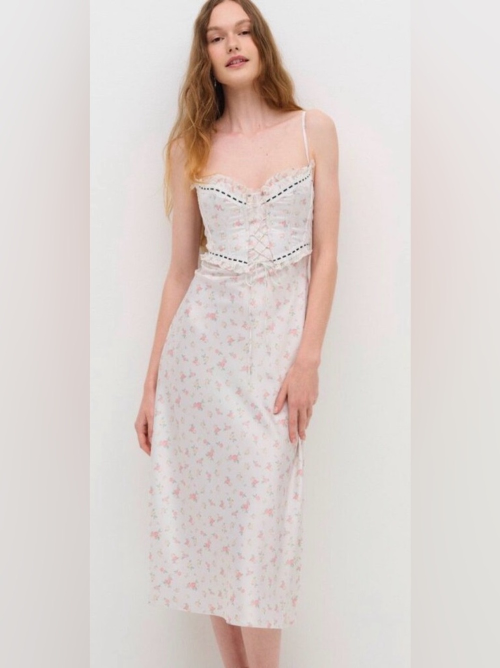 For Love And Lemons White Midi Dress w/corset style top Size Med